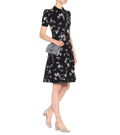 Shop Valentino Floral-intarsia Dress In Black