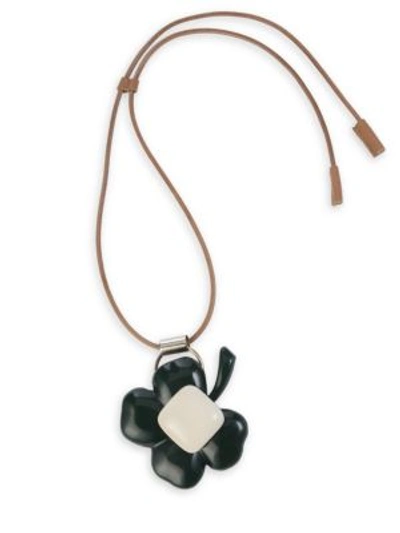 Marni Resin, Horn & Leather Clover Pendant Necklace In Black
