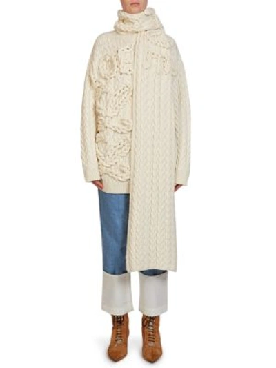 Loewe Cable Knit Wool Scarf In Off-white