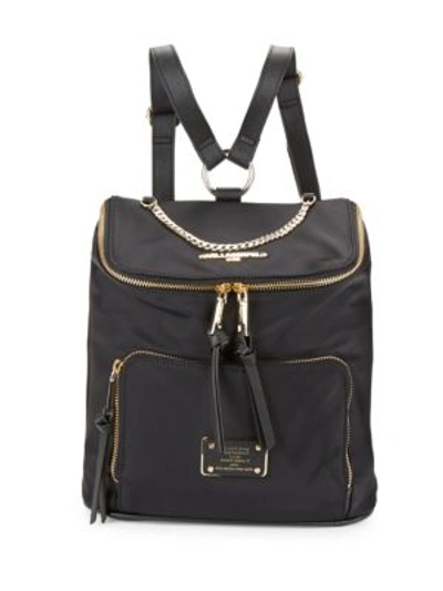 Karl Lagerfeld Exposed Zipper Nylon Mini Backpack In Black Gold