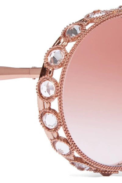 Shop Dolce & Gabbana Swarovski Crystal-embellished Round-frame Rose Gold-tone Sunglasses