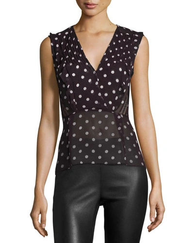 Veronica Beard Elle Polka-dot Silk Chiffon Top, Black/red/cream