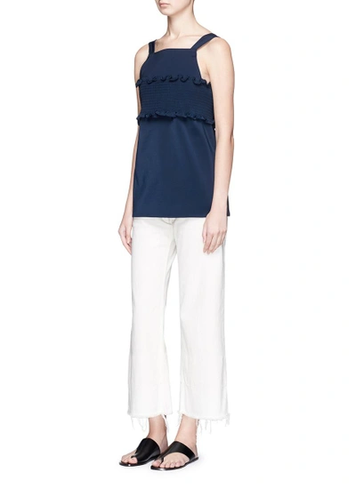 Shop Tibi Smocked Bandeau Overlay Faille Top