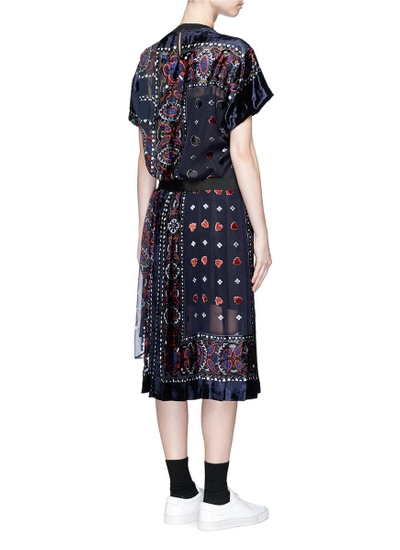 Shop Sacai Bandana Print Velvet Panel Belted Dress