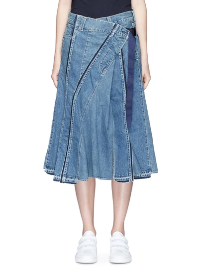 Shop Sacai Belted Asymmetric Wrap Denim Skirt