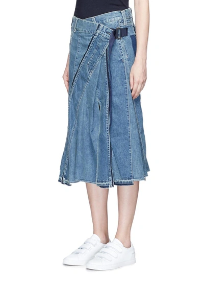 Shop Sacai Belted Asymmetric Wrap Denim Skirt