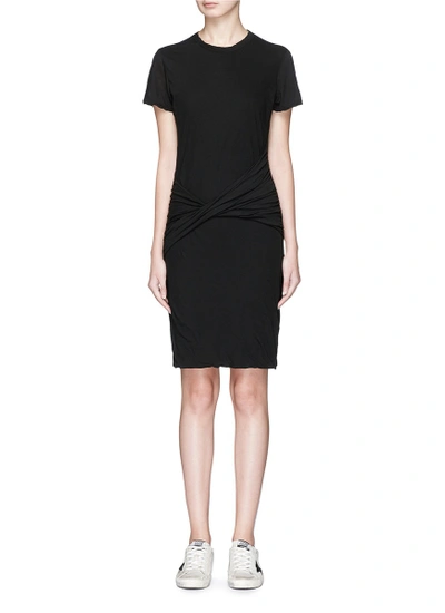 James Perse Twist-front Ruched Stretch Cotton-jersey Mini Dress In Black