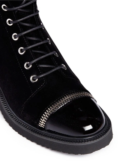 Shop Giuseppe Zanotti 'hilary' Zip Velvet And Patent Leather Boots
