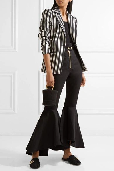 Shop Gucci Marmont Fringed Logo-embellished Suede Slippers In Black