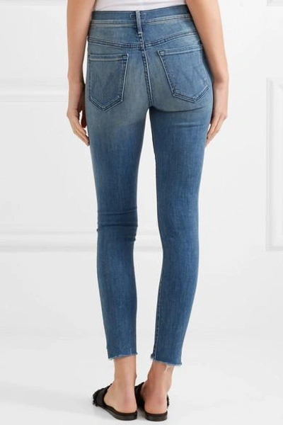 Shop Mother The Stunner Cropped Frayed Mid-rise Skinny Jeans In Mid Denim