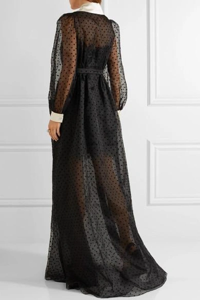 Shop Gucci Bow-embellished Flocked Silk-organza Gown In Black