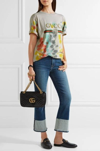 Shop Gucci Printed Tie-dyed Cotton-jersey T-shirt In Light Gray