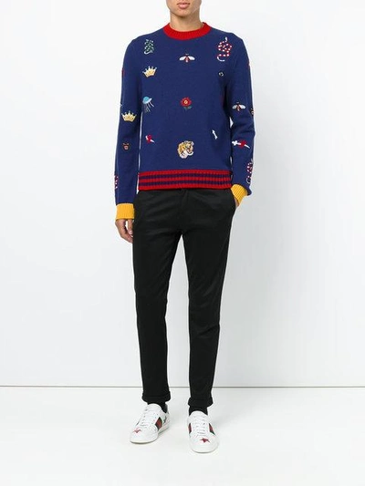 Shop Gucci Embroidered Sweater - Blue