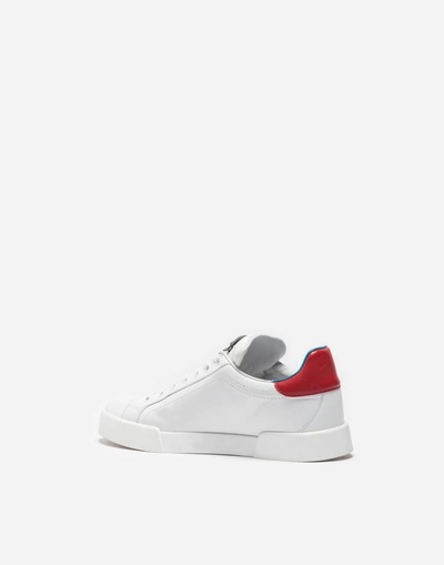 Shop Dolce & Gabbana Leather Portofino Sneakers With Patch In White