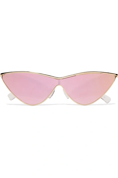 Shop Le Specs + Adam Selman The Fugitive Cat-eye Gold-tone Mirrored Sunglasses