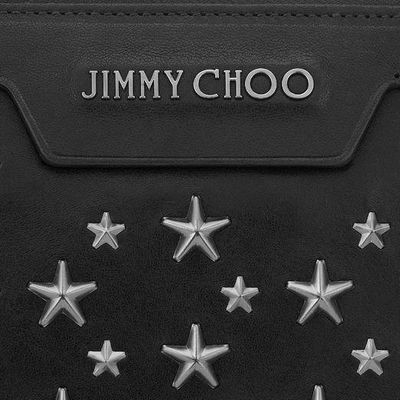 Shop Jimmy Choo Derek Black Biker Leather Document Holder With Gunmetal Stars In Black/gunmetal