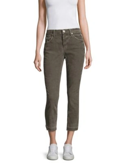 Amo Babe Corduroy High-rise Cropped Pants In Grey Green