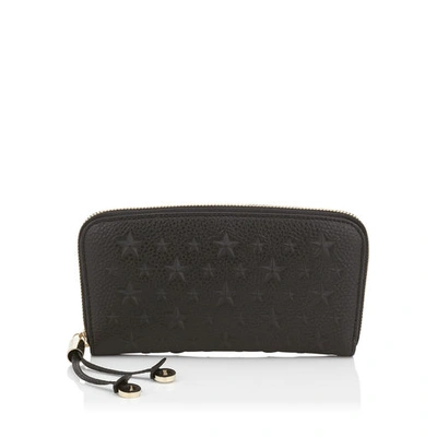 Shop Jimmy Choo Filipa Black Grainy Leather Wallet With Embossed Stars