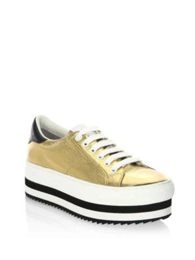 Shop Marc Jacobs Grand Leather Platform Sneakers In Gold