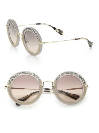 Miu Miu 49mm Round Embellished Acetate & Metal Sunglasses In Argil