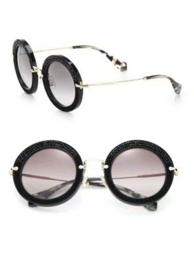 Miu Miu 49mm Round Embellished Acetate & Metal Sunglasses In Black