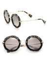 Miu Miu 49mm Round Embellished Acetate & Metal Sunglasses In Light Havana/brown Mirror Gradient