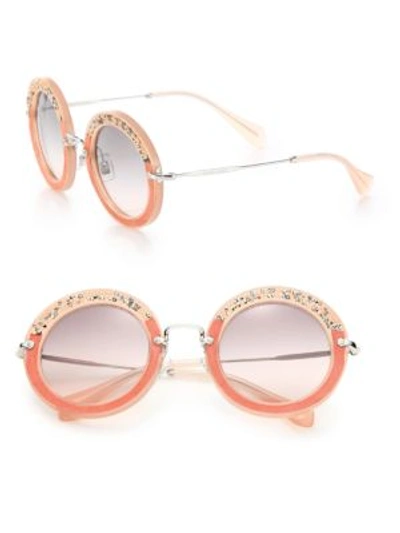 Miu Miu 49mm Round Embellished Acetate & Metal Sunglasses In Pink