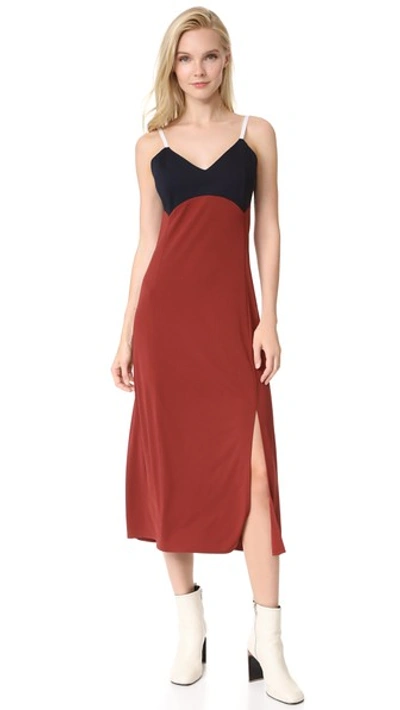 Shop Dkny V Neck Slip Dress In Oxide/classic Navy/white