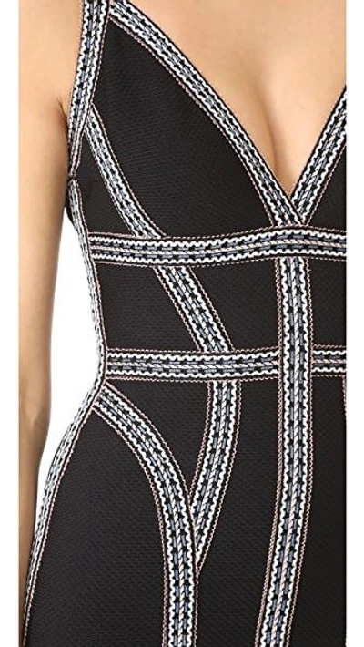 Shop Herve Leger Fitted Sleeveless Dress In Black Combo