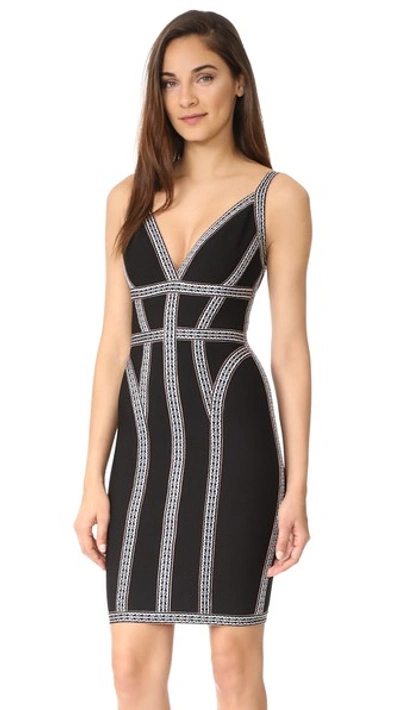 Shop Herve Leger Fitted Sleeveless Dress In Black Combo