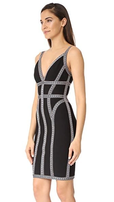 Shop Herve Leger Fitted Sleeveless Dress In Black Combo