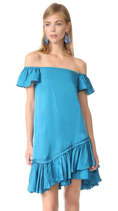 Cinq À Sept Minella Off-the-shoulder Ruffled Mini Dress, Blue In Mali