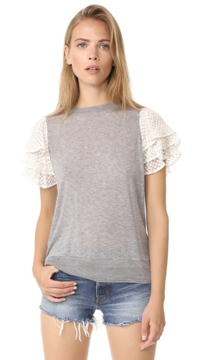 Clu Embroidered Silk Sleeve Top In Heather Grey