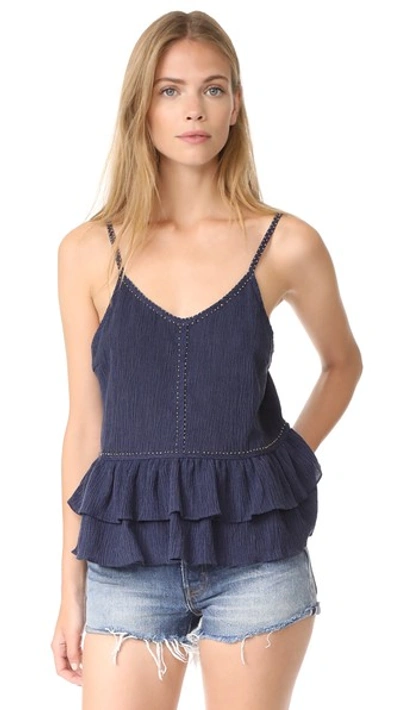 Chloe Oliver Crinkle Texture Ruffle Tank In Navy