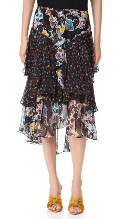 Jason Wu Mixed-print Chiffon Midi Skirt, Black Pattern In Black Multicolor