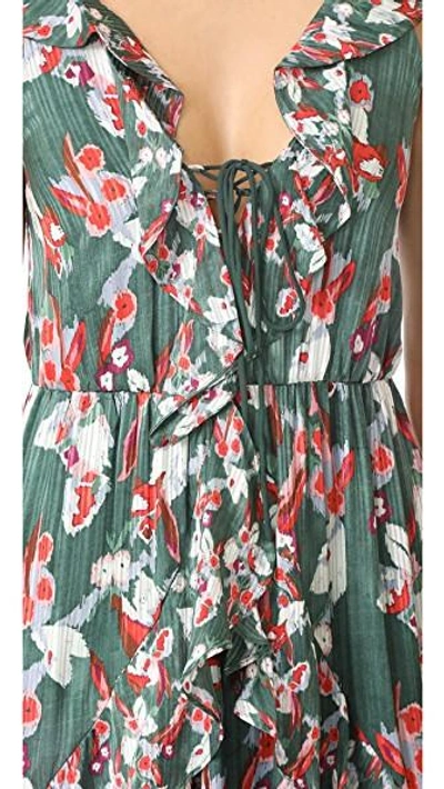 Shop Tanya Taylor Floral Ikat Silk Stripe Oksana Dress In Hunter Green