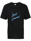 Saint Laurent Metallic Logo Cotton T-shirt, Black/blue In Noir/bleu Metalise|blu