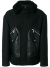 Dsquared2 Wool Felt Jacket W/ Leather Pockets In Black