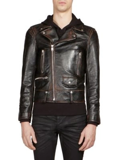 Saint Laurent Studded Lightening Bolt Classic Leather Jacket In Black In Black-multi