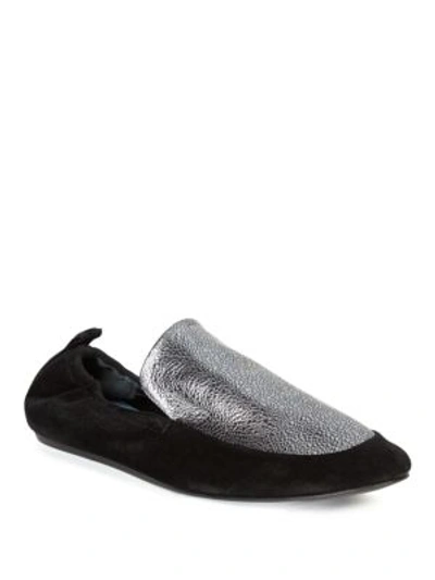 Shop Lanvin Metallic Leather & Suede Flats In Silver-black