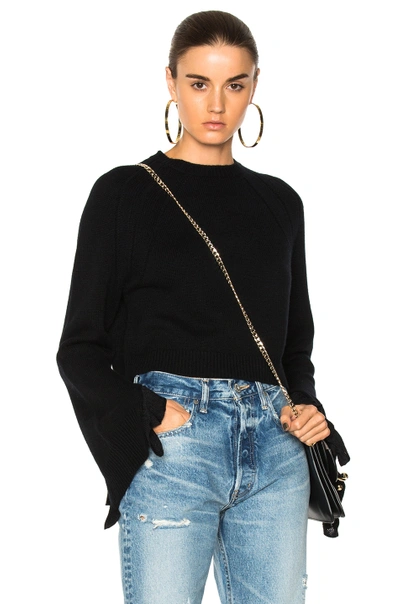Shop Helmut Lang Cropped Ruffle Pullover Sweater In Black