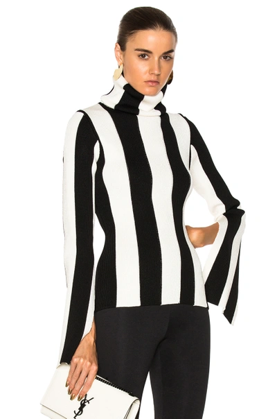 Shop Monse Stripe Turtleneck Sweater In Black & White