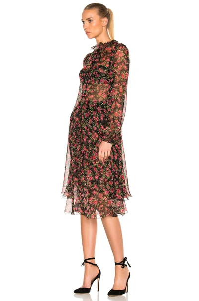 Shop Dolce & Gabbana Sheer Floral Long Sleeve Dress In Black,floral,red