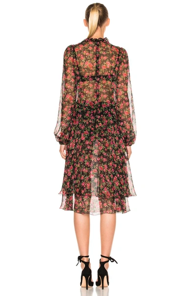 Shop Dolce & Gabbana Sheer Floral Long Sleeve Dress In Black,floral,red