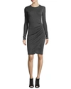 MICHAEL MICHAEL KORS LONG-SLEEVE RUCHED JERSEY DRESS, DERBY