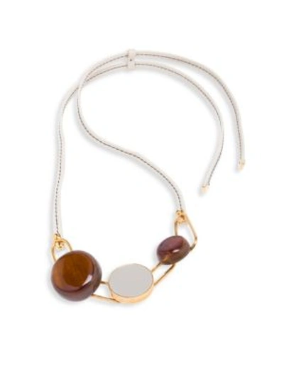 Marni Leather, Horn & Methacrylic Pendant Necklace In Lily White-multi