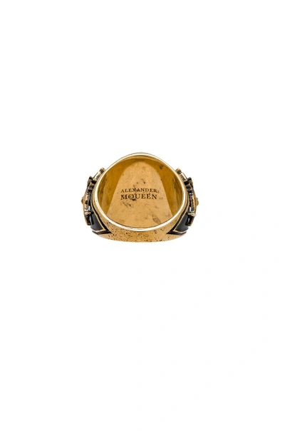 Shop Alexander Mcqueen Enamel Signet Ring In Gold & Black