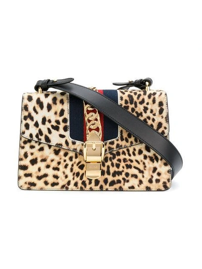 Shop Gucci Sylvie Leopard Print Shoulder Bag