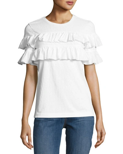 Tory Burch Lenox Short-sleeve Ruffled T-shirt In Navy