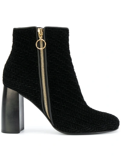 Stella Mccartney Block-heel Woven-velvet Ankle Boots In Black
